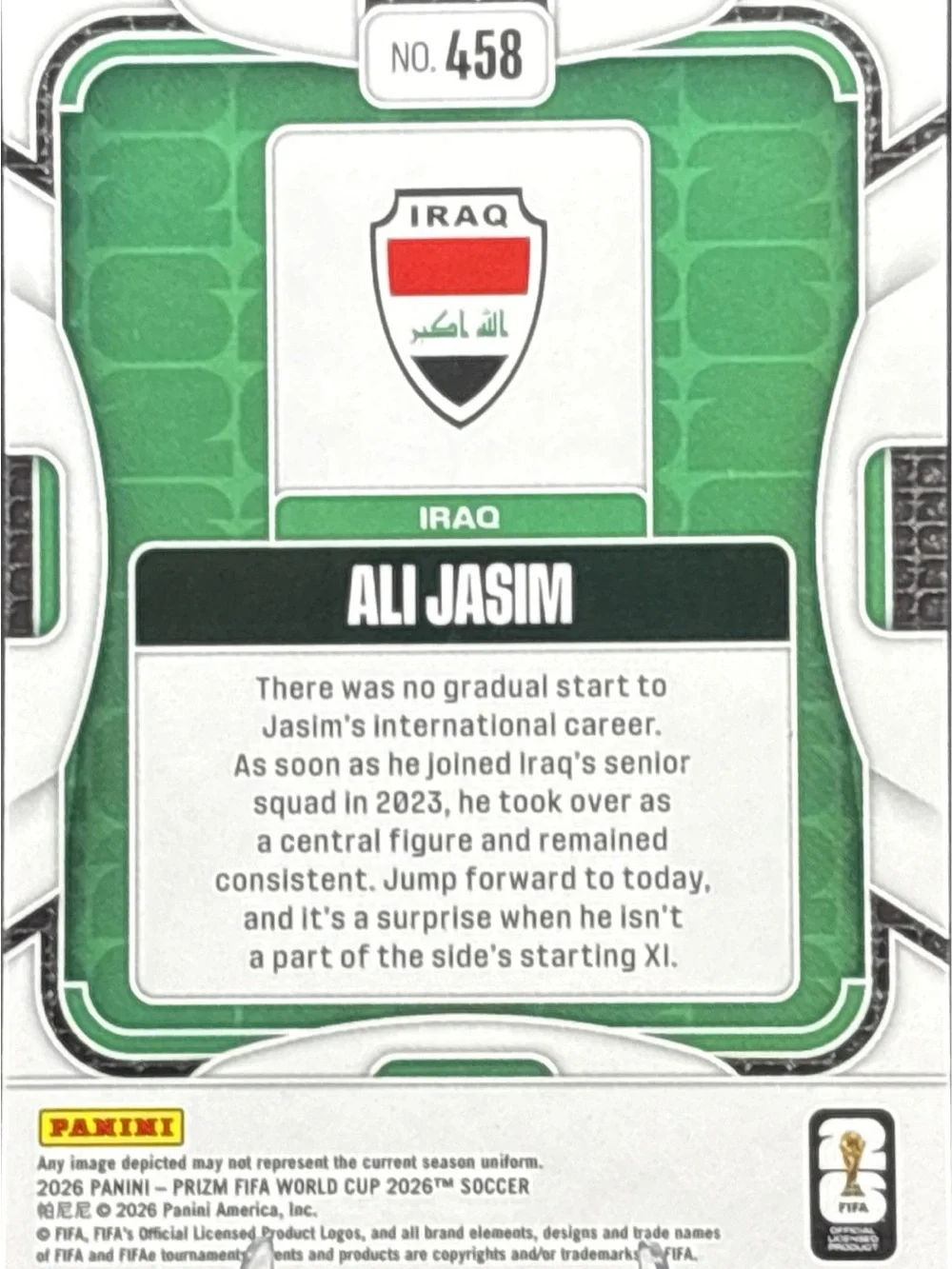 Panini Prizm Ali Jasim Rookie Soccer Card